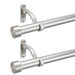 2 Pack Curtain Rods for Windows,1-Inch Diameter Curtain Rod, Adjustable Window Curtain Rod with Premium Aluminum Brackets and Finials (Brushed Nickel, 16-28")