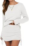 ANRABESS Women 2 Piece Outfits Long Sleeve Sweater Top Mini Skirt Sets 2024 Fall Spring Lounge Travel Beach Clothing Sets White S