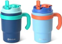 Fimibuke 16oz Kids Insulated Tumbler with Handle & Straws - 2 Pack BPA FREE 18/8 Stainless Steel Toddler Cups with Sip/Swig 2-in-1 Lids, Leak Proof Kid Drinking Cup Travel Mugs for Children Boys Girls