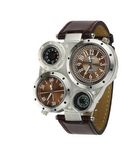 Brand Fashion Oulm Sports Military Multi-function Watch for Men with Black or Brown Round Dial Dual Movt Leather Strap