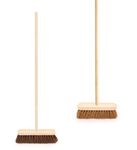 TWIN PACK OF TRADITIONAL WOODEN SWEEPING BRUSHES - STIFF OUTDOOR YARD SWEEPING BRUSH AND SOFT COCO BROOM WITH HANDLES - 10" WIDE