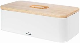 Lacor - 62869 - Nordic Carbon Steel Bread Bin, Rubber Lid, Vintage Design, 2-in-1 Design: The lid serves as a chopping board, dimensions 42 x 22.5 x 12.5 cm, Matt White