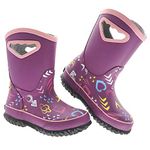 MCIKCC Kids Neoprene Rubber boots,Classic Print All Weather with Handle Rain Boots Outdoor for Toddlers Boys Girls, 2 Rose Red