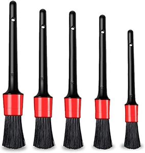 Car Detailing Brush Auto Detailing Brush, 5Packs Premium Car Detail Brush,Car Interior Cleaning Kit, Automotive Wheels Cleaner Emblems Brushes for Air Vents Interior Exterior Leather, Red