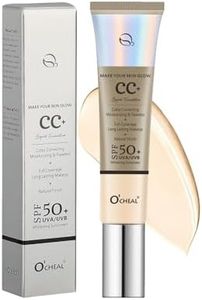 O'CHEAL CC Foundation with SPF 50+, Full Coverage Moisturizer Color Correcting Cream Concealer Powder Foundation, Lightweight Waterproof Oil-Free Pre-makeup Primer for All Skin Types (Ivory)