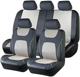 CAR-GRAND Universal Fit Leather with Spacer Mesh Full Set Car Seat Covers for Car Truck SUV,Airbag Compatible, Zipper Design (Black with Beige)