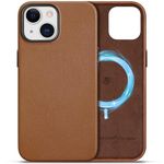 SHIELDON Genuine Leather Case for iPhone 15 6.1-inch, Genuine Leather Folio Case with Kickstand RFID Blocking Card Slot Magnetic Shockproof Sturdy Case Compatible with iPhone 15 5G - Saddle Brown