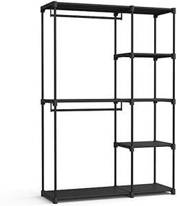 SONGMICS Armadio Aperto, Guardaroba Autoportante Scaffale Verticale, Appendiabiti con Barre Appendiabiti, Spogliatoio, Camera da Letto, 43 x 124 x 182 cm, Nero RYG026B02