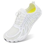 JIASUQI Men Women Water Shoes Outdoor Quick Dry Barefoot Wide Toe Aqua Sports Beach Shoes for Swimming Surfing White,Size 8 Women-6.5 Men