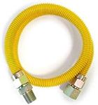 EZ-Fluid 24" S.S Corrugated Yellow Epoxy Coated 3/4"MIP x 3/4"FIP(5/8"OD) Gas Flex,Flexible Natural Gas Connector Hose Supply Line For Gas Pipe,Hot Water Heater,Range,Dryer,Stove,Grill (1)