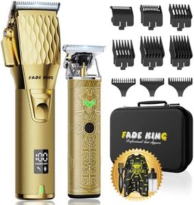 FADEKING® Professional Hair Clippers for Men - Cordless Hair Clippers, LCD Display Barber Clippers for Hair Cutting & Mens Grooming with Travel Case (GOLD+BRONZE)