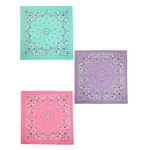 Women's Cotton Pastel Paisley Print Bandana Kit (Pack of 3), Mint, Lavender, Strawberry