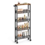 VASAGLE Slim Rolling Cart, 5-Tier Storage Cart, Narrow Cart with Handle, 5.1 Inches Deep, Metal Frame, for Kitchen, Dining Room, Living Room, Home Office, Rustic Brown and Black ULRC034B01