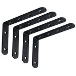 Sayayo 4MM Thick Shelf Bracket Heavy Duty, Wall Brackets for Shelves 90 Degree Angle Bracket for Wood 150mm*100mm, Stainless Steel Matte Black, 4 Pcs, EJ5217B-4P