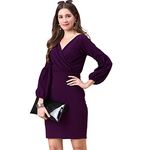 Sheetal Associates Women Full Sleeve V-Neck Bodycon Casual Knee Length Dress Wine