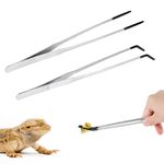 2pcs Reptile Lizards Gecko Feeding Tongs, Rubber Tipped Long Tweezers with Straight & Curved Head Stainless Steel Feeder Tool for Aquarium Terrarium Snake (Silver, Black)