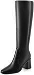 Black Knee High Boots for Women Chunky Heel Square Toe Tall Boots Wide Calf Fashion Long Boot with Side Zipper - Black 6 US