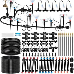 230FT Drip Irrigation System for Garden with 38pcs Adjustable Copper Nozzles & Emitters, Automatic Garden Watering System with 1/2" & 1/4" Tubing for Raised Bed, Yard, Greenhouse, Potted Plants, Lawn