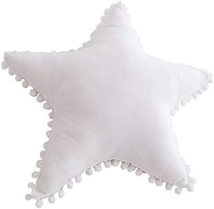 Meaning4 Ivory Throw Pillow Hanging Pom Poms Ball Pentagon Washed Cotton
