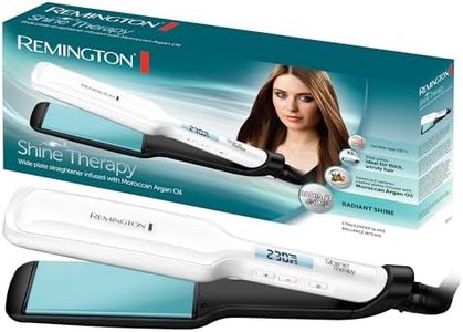 Remington Shine Therapy Hair Straighteners Wide (High-Quality Ceramic Coating Enriched with Microactive Ingredients for More Shine - Moroccan Argan Oil & Vitamin E) LCD Display 150-230°C Hair Straightener S8550