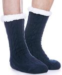 EBMORE Mens Slipper Fluffy Socks Thermal Winter Cosy Cabin Warm Fleece Soft Comfy Thick Non Slip Bed Christmas Home Gift Stocking Stuffer(Navy Blue（1 Pairs）)