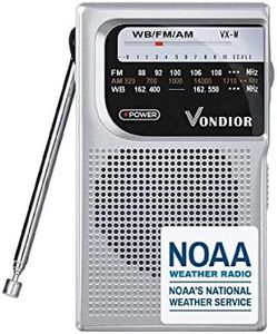 NOAA Weather Radio - Emergency NOAA/AM/FM Battery Operated Portable Radio with Best Reception and Longest Lasting Transistor. Powered by 2 AA Battery with Mono Headphone Socket, by Vondior (Silver)