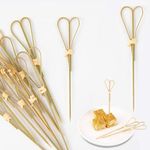 5.9 Inch Bamboo Cocktail Picks,Heart Shape Bamboo Skewers for Appetizers, Cocktail Toothpicks Bamboo Picks, Handmade Knot Bamboo Toothpicks Cocktail Skewers, Fruit Picks Sticks,BBQ Accessories(100Pcs)