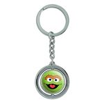 Sesame Street Oscar The Grouch Face Keychain Spinning Round Chrome Plated Metal