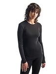 Icebreaker 100% Merino Wool Baselayer, Women's Long Sleeve T-Shirt, Everyday Crewe Long Sleeve Top, Running Top - Black, S