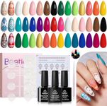 beetles Summer Gel Nail Polish Set - 20 Neutral Colors Boho Style Nude Pink White Red Green Soak Off UV Gel Kit with Base Gel Glossy Matte Top Coat Nail Art Pen & Stickers DIY Manicure Gifts for Women