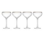 MIKASA Sorrento Ridged Crystal Coupe Glasses with Gold Rim and Wide Shape, 380ml, Set of 4 Lead-Free, Clear Fine Glasses, Sleek Design for Celebrations