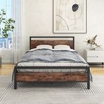 HOJINLINERO Full Size Bed Frame with Wood Headboard,Metal Platform Bed Frame Full No Box Spring Needed,Sturdy Steel Slat,Noise Free,Brown