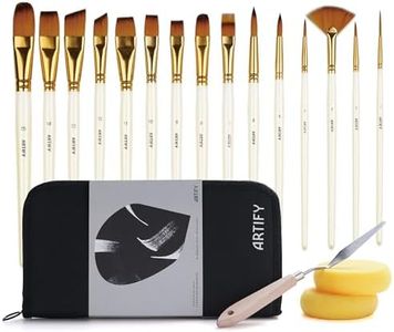 Artify 15-piece Acrylic Paint Brush Set with Stand Carrying Case, Palette tool, and 2 Sponges, Professional Artist Paint Brushes for Acrylic Oil, Watercolor, Face Painting, Ideal Art Supplies Gifts