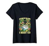 Womens Ocean Is Calling I Must Go Cruise Ship Vacation Group V-Neck T-Shirt