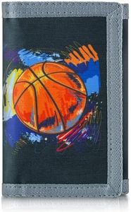 JONYEE Kids Wallet for Boys Ages 4-18, Novelty Trifold Wallet with Key Chain and Zipper Coin Pocket for Teens Children Girls Toddler, Canvas Wallet for Outdoors Sports Birthday Gifts, KT6-Basketball
