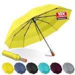 LFLFWY Compact Umbrella Windproof Strong - Large Unbreakable Automatic and Portable - Wind Resistant Folding Travel Umbrellas Triple Vented Canopy for Rain with 10 Ribs-Men and Women (Lemon-Yellow)