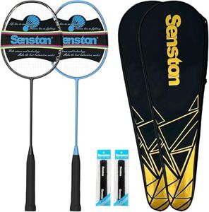 Senston N80 Badminton Rackets Set - Full Carbon Fiber 5U Lightweight Racquets with Anti-Slip Grip & 2 Carry Bags, Outdoor/Backyard Sports for Adults, Teens, Family Games