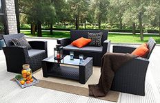 Azure Sky 4 Piece Wicker Set, Black