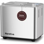 Neretva Bread Maker, [20-IN-1 & Dual Heater & 2LB]Smallest Size Bread Machine Nonstick Ceramic Pan Bread Maker Machines All Metal for Gluten Free/Dough Maker/French/Dried Meat Floss/Jam/Yogurt(Silver)
