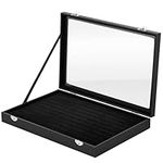 H&S Glass Lid 100 Ring Jewellery Display Storage Box Tray Case Organiser - Black