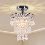 FRIXCHUR Modern Crystal Chandelier Ceiling Light Fitting Hallway Lights Ceiling Light 3 Tiers Crystal Raindrop Chandelier for Bedroom Living Room Dining Room (Chrome)