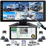 GPS 6 Split Touchable Screen 128GB Large Audio 1080P Image 10.36 Inch Monitor Backup Camera Built-in DVR Video for RV Truck Trailer Rear Side Front Reversing View Wired Waterproof System RGPS6