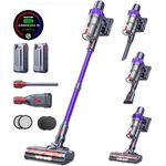 Cordless Vacuum Cleaner, 2 Batteries 110mins Runtime Stick Vacuum 450W 40KPA, Cordless Vacuum with Automatically Adjust Suction Touch Screen, Anti-Tangle Vacuum Cleaners for Hard Floor Carpet Pet Hair