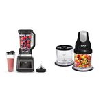 Ninja 2-in-1 Blender with Auto-iQ (BN750UK) 1200 W, 2.1 Litre Jug, 0.7 Litre Cup, Black/Silver & Ninja Professional Chopper [NJ1002UKBK] Stackable, 200W, Black