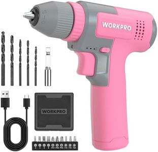 WORKPRO Pink Cordless 8V Drill Driver Set, 2Ah Electric Power Drill with 3/8'' Keyless Chuck, 15pcs Bits & 1 Type-C Charging Cord for Drilling and Screwing - Pink Ribbon