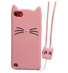 Case Town Compatible with iPod Touch 7 Case, iPod Touch 5,6 Case, Cute 3D Pink Meow Party Cat Kitty Kids Girls Lady Cases Soft Case with Strap Skin for Apple iPod Touch 5,6th and iPod Touch 7