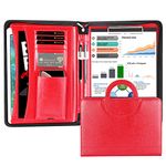 Darolin Zippered Leather Padfolio Portfolio with [Hidden Handle] and [Clipboard], Business Conference Portfolio Organizer Notepad Folder, Portfolio Bag, Portfolio Padfolio for Women/Men (Red)