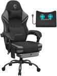 Gaming Chair, Fabric Computer Chair with Massage, Office Chair with Pocket Spring Widened Cushion, High Back Ergonomic Chair with Footrest Lumbar Support Upgraded Metal Legs 350LBS (Grey)
