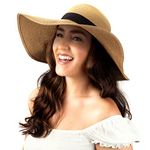 Debra Weitzner Women Floppy Sun Hat with Wide Brim—Foldable Roll-Up Straw Beach Hat UPF 50 Khaki