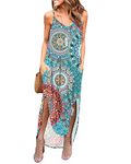 AUSELILY Women Summer Long Dress Sleveless V Neck Maxi Dress Ladies Spaghetti Strap Dress Long Beach Cover Up Sundress with Pocket Side Split